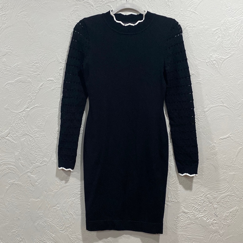 Karen Millen Black Midi Dress with White Trim
